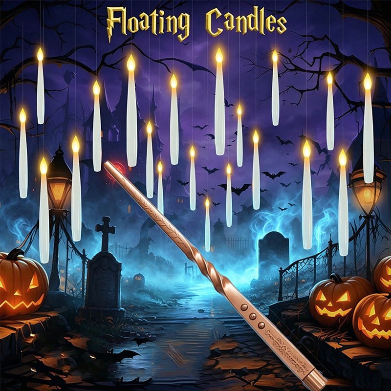 Outdoor Lighting Halloween - Magiczne pływające świece z różdżką, bezpłomieniowe